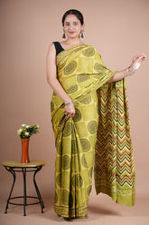 Beautiful Pure Modal Silk Green Printed Saree with Geometric & Circular