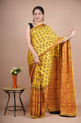 Elegant Pure Modal Silk Yellow Floral Printed Saree with Red Pallu