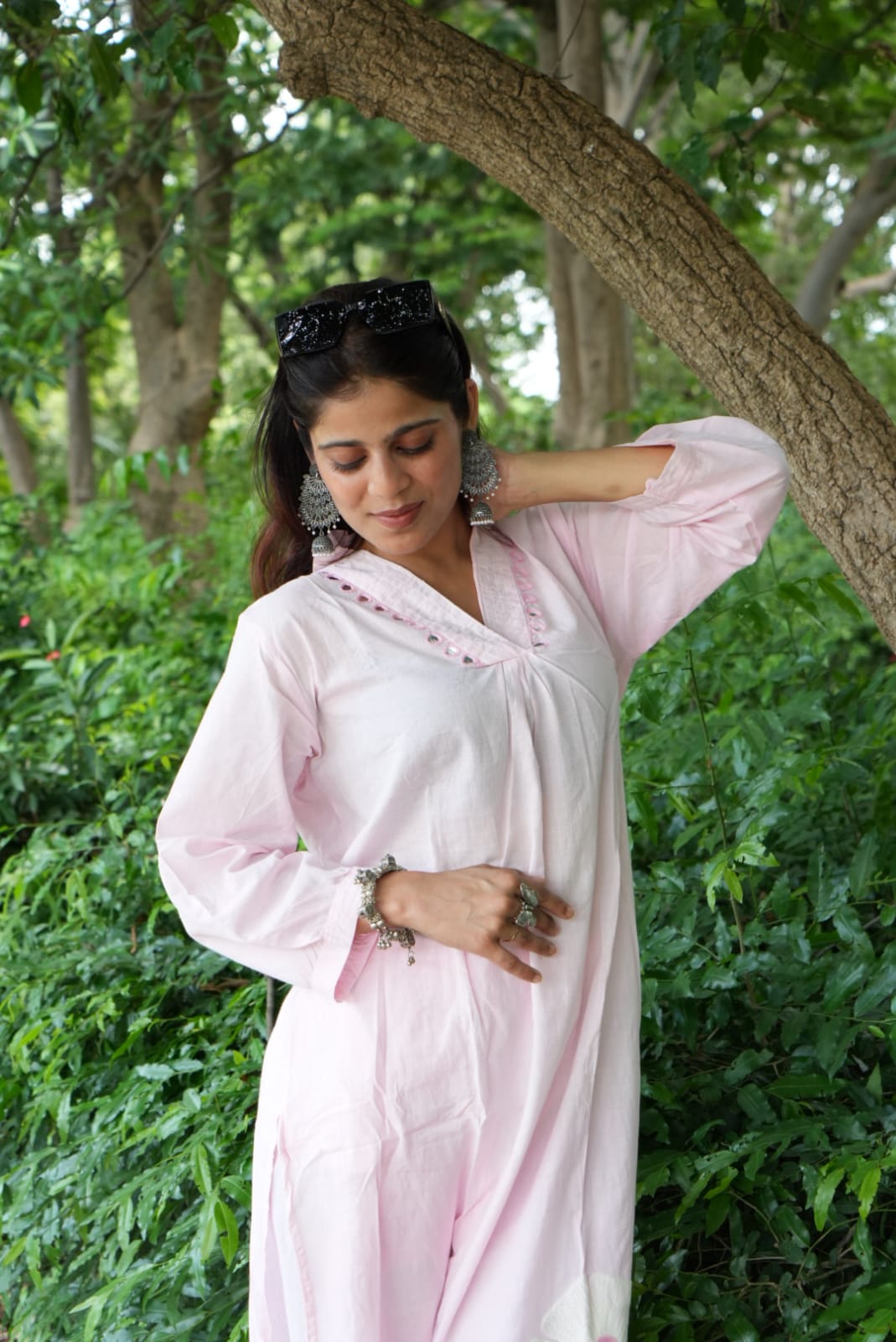 Women’s Cotton Solid Light Pink Straight Kurta Set