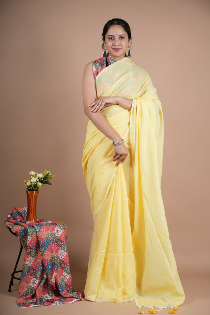 Classic Maroon Pure Cotton Saree with Matching Blouse Piece