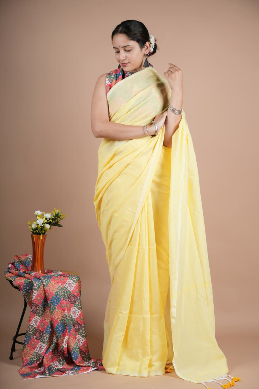 Classic Maroon Pure Cotton Saree with Matching Blouse Piece