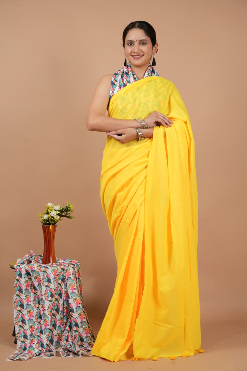 Elegant Yellow Pure Modal Silk Saree with Blouse Piece