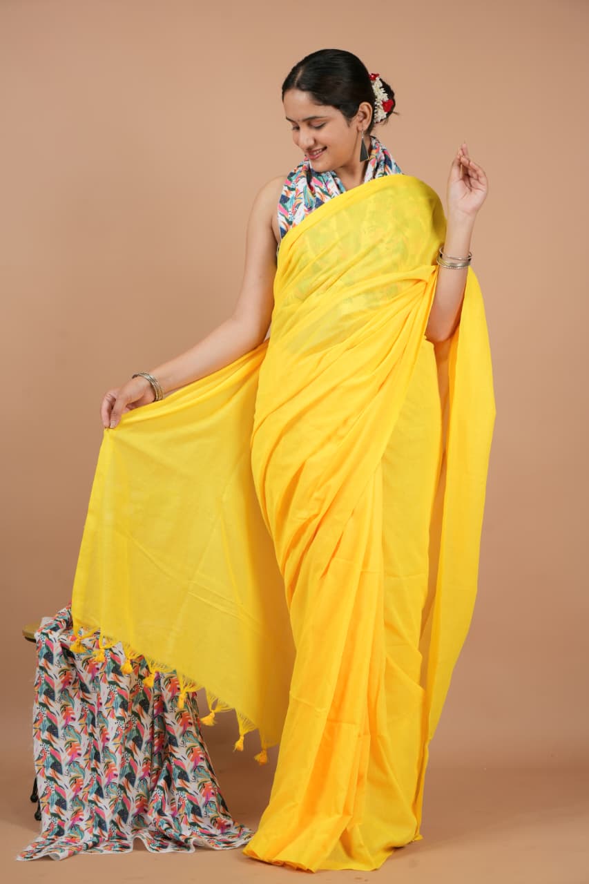 Elegant Yellow Pure Modal Silk Saree with Blouse Piece