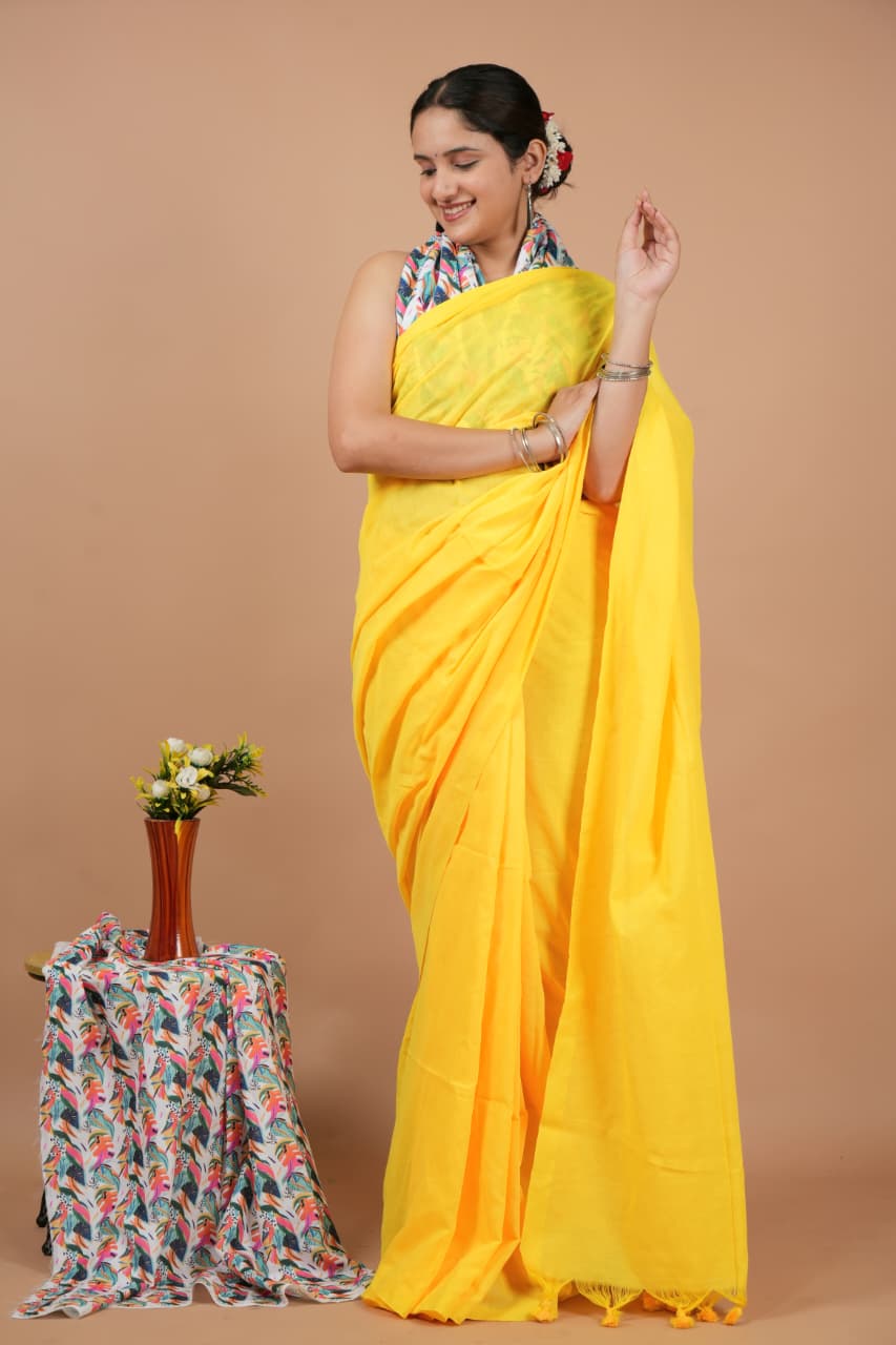 Elegant Yellow Pure Modal Silk Saree with Blouse Piece