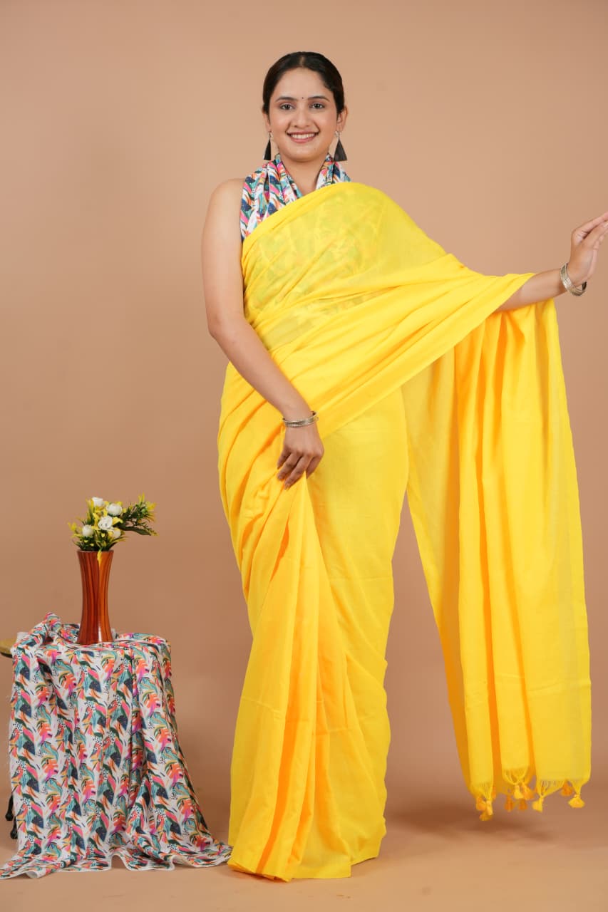 Elegant Yellow Pure Modal Silk Saree with Blouse Piece