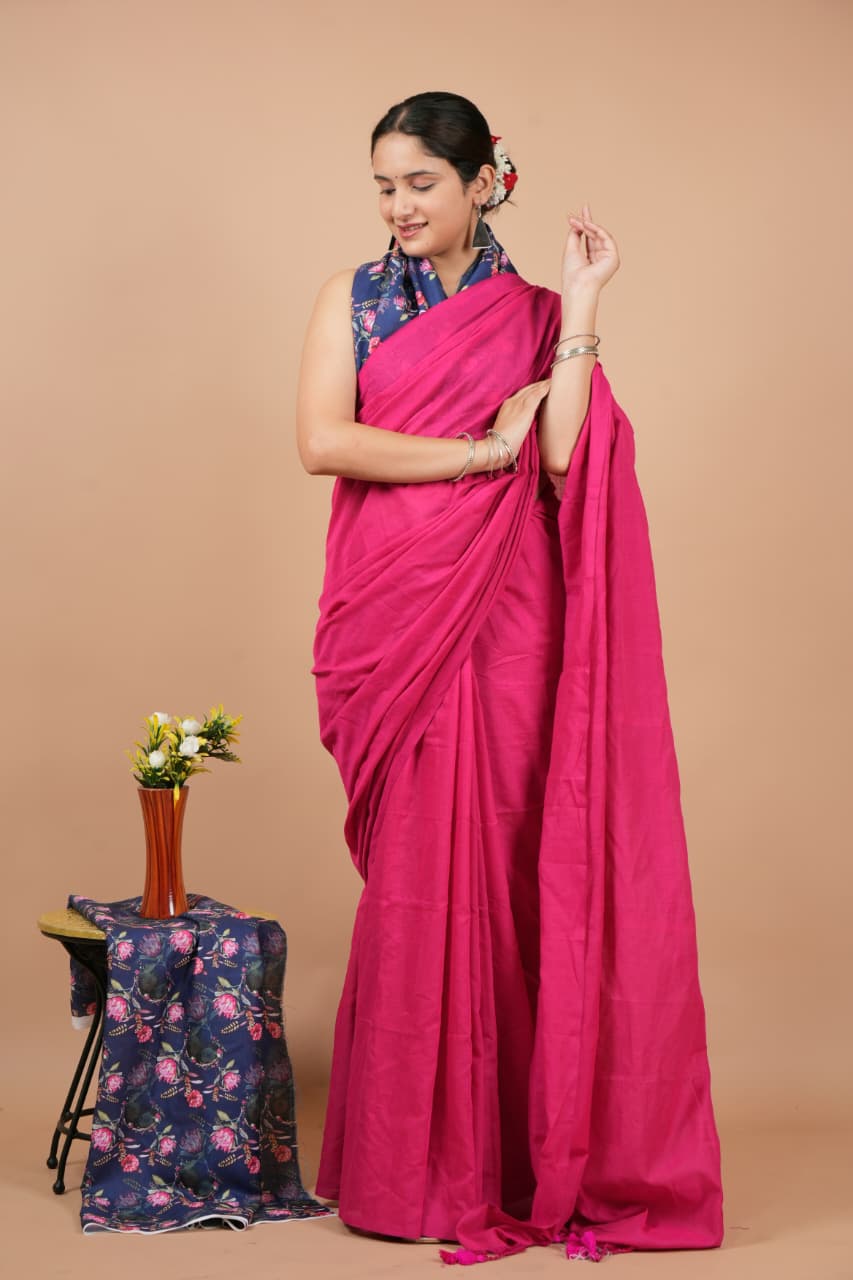 Stylish Pink Modal Silk Saree with Blouse Piece