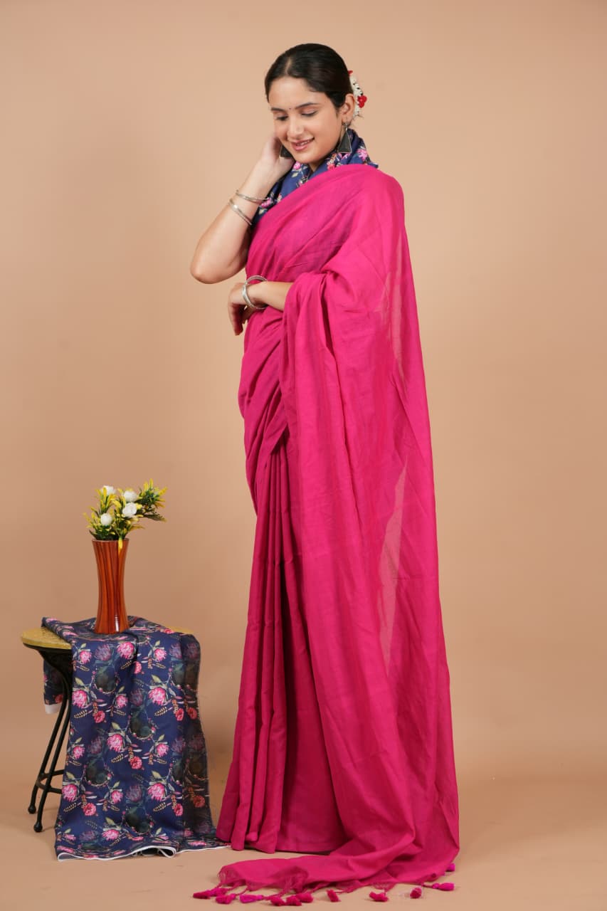 Stylish Pink Modal Silk Saree with Blouse Piece