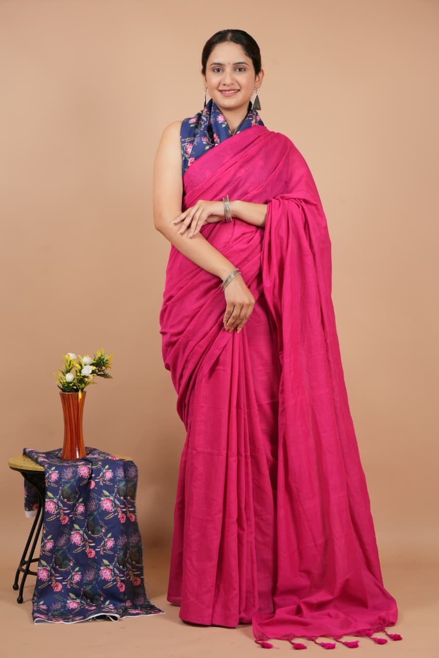 Stylish Pink Modal Silk Saree with Blouse Piece
