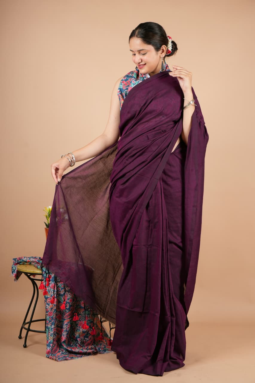 Graceful Dark Purple Modal Silk Saree with Matching Blouse Piece