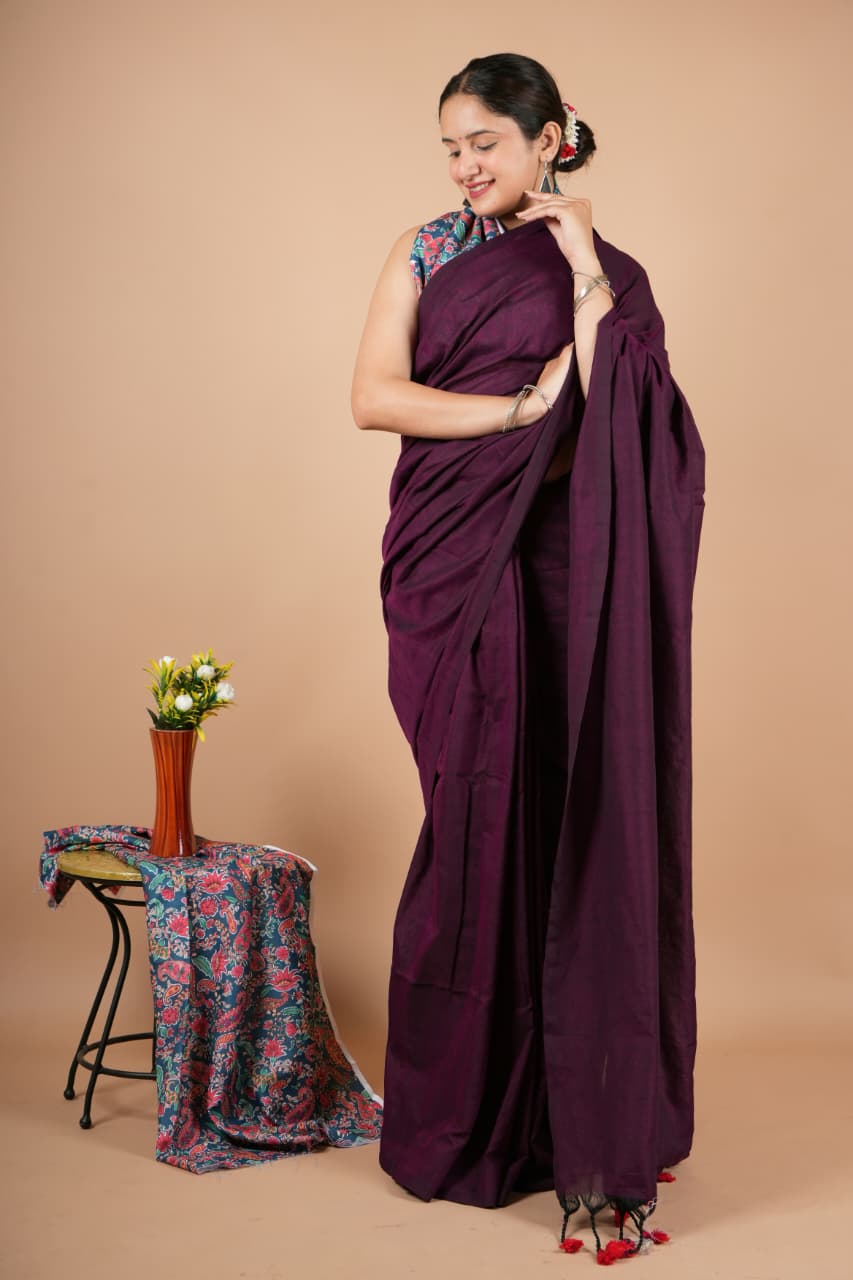 Graceful Dark Purple Modal Silk Saree with Matching Blouse Piece