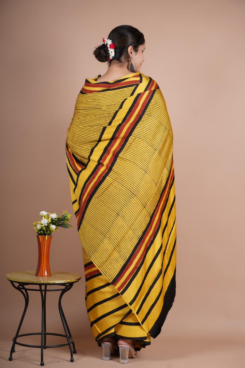 Beautiful Pure Modal Silk Saree – Mustard Yellow with Maroon Traditional Buta Design
