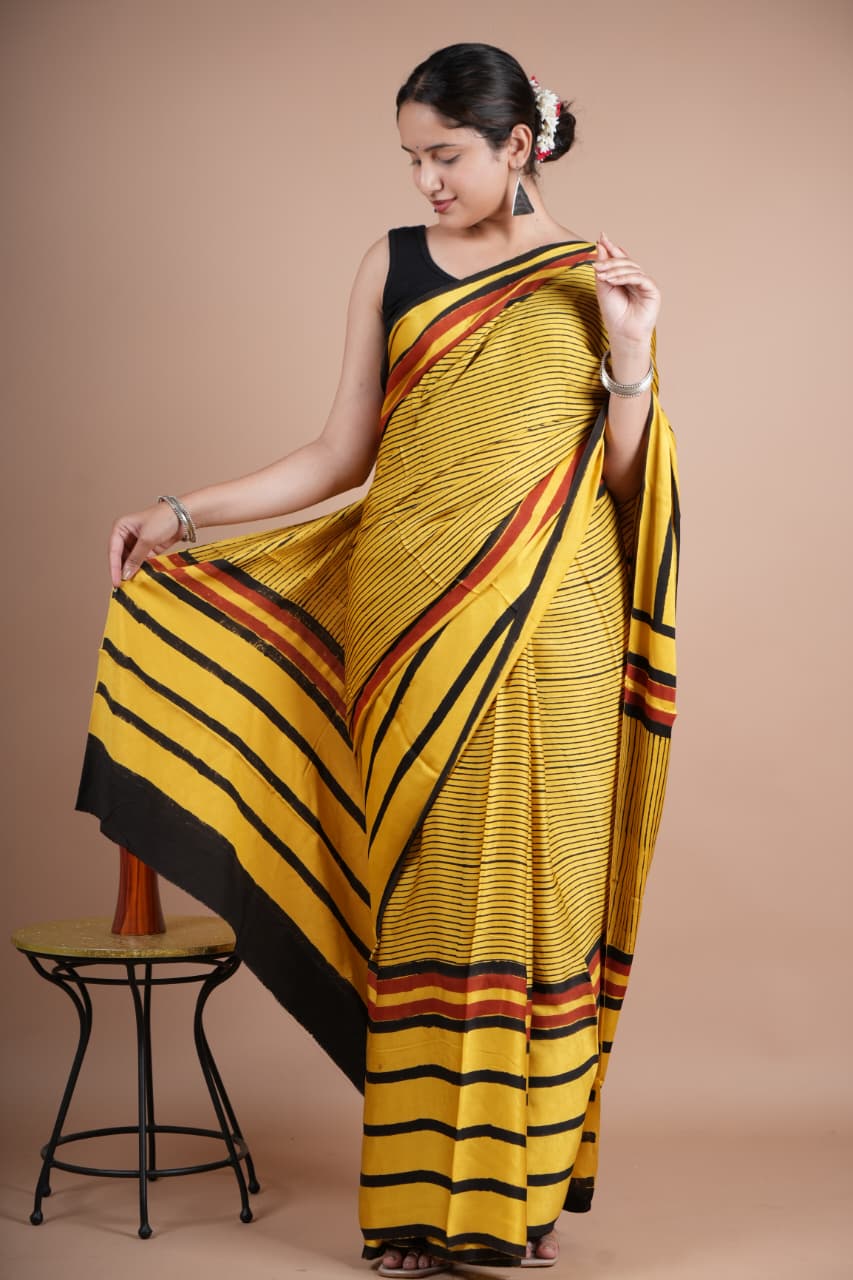 Beautiful Pure Modal Silk Saree – Mustard Yellow with Maroon Traditional Buta Design