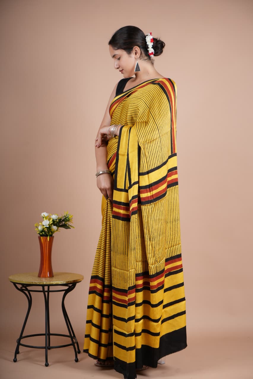 Beautiful Pure Modal Silk Saree – Mustard Yellow with Maroon Traditional Buta Design