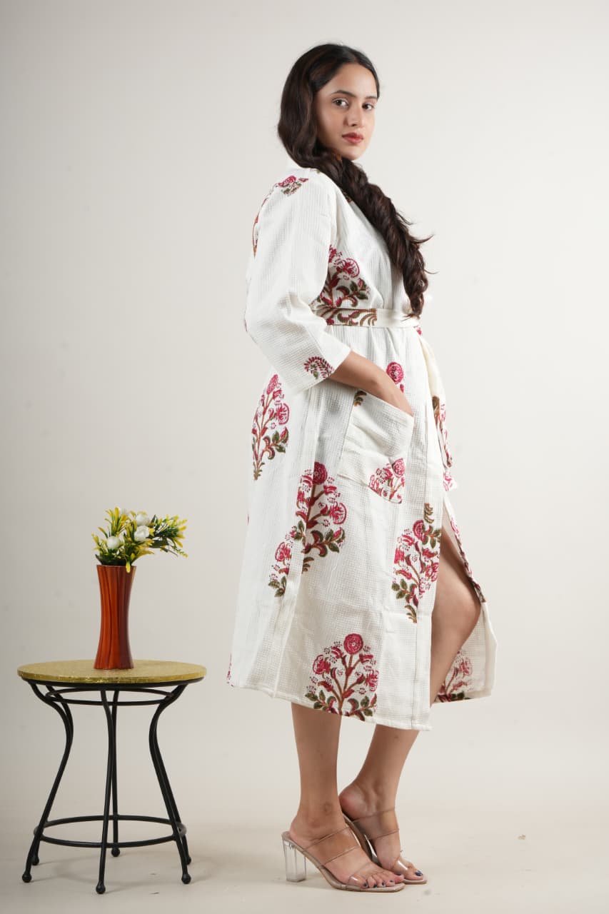 Elegant Cotton Handblock Printed Robe Dress for Women