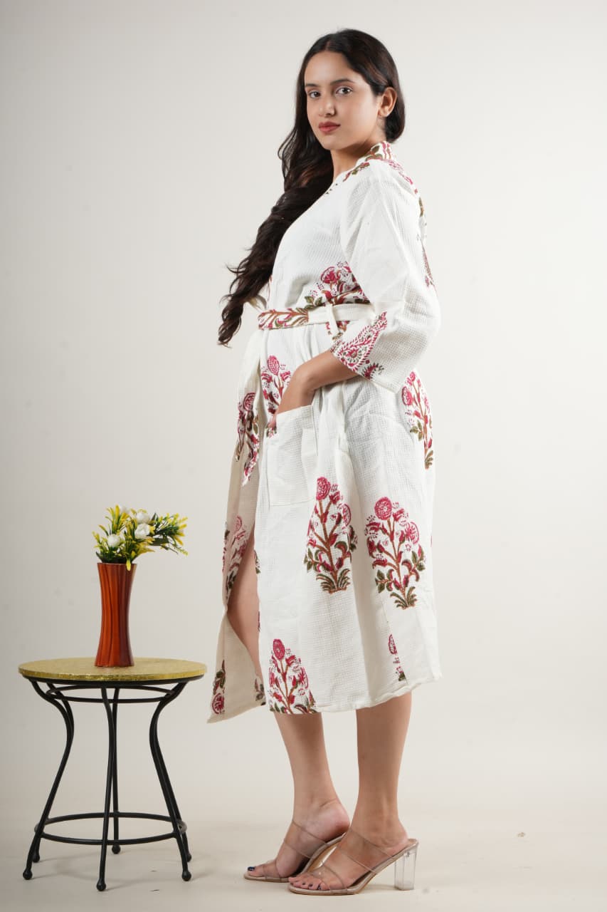 Elegant Cotton Handblock Printed Robe Dress for Women