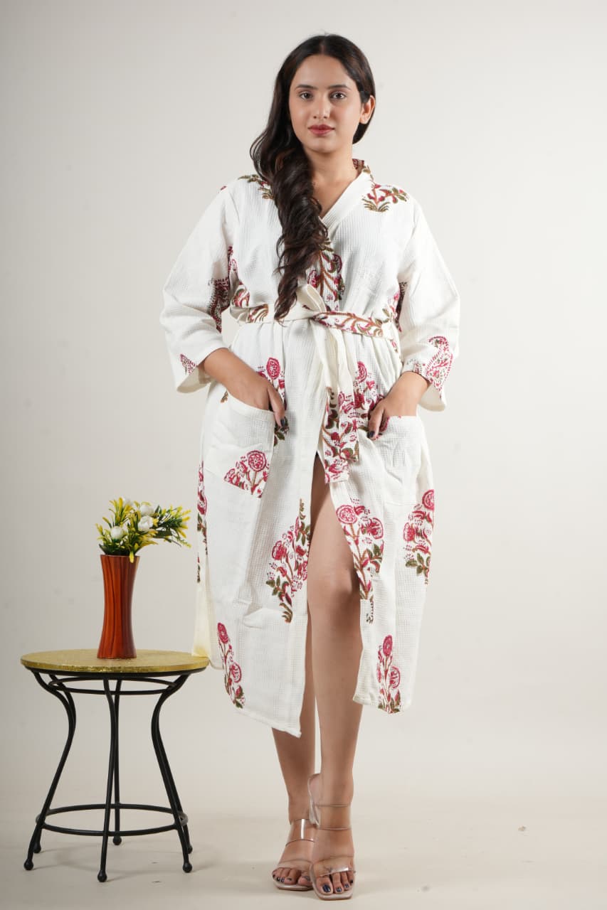 Elegant Cotton Handblock Printed Robe Dress for Women