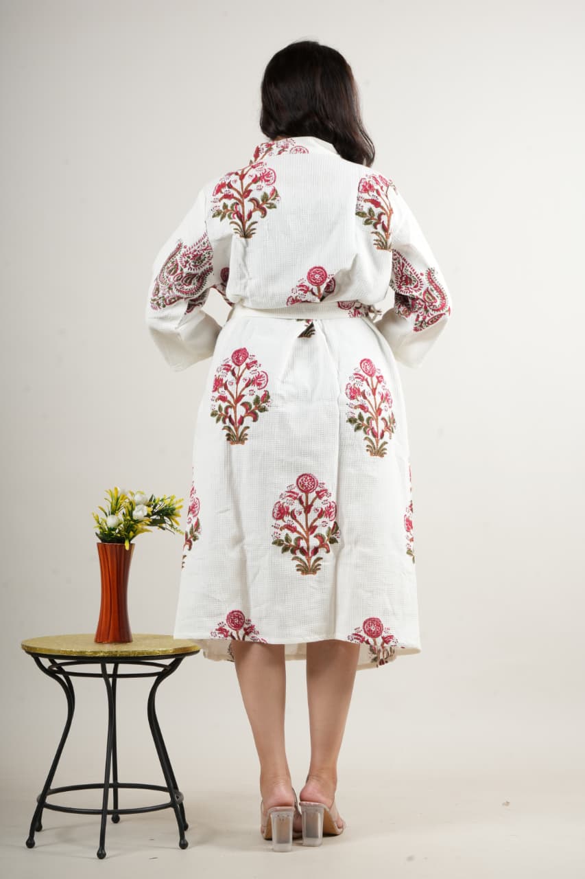 Elegant Cotton Handblock Printed Robe Dress for Women